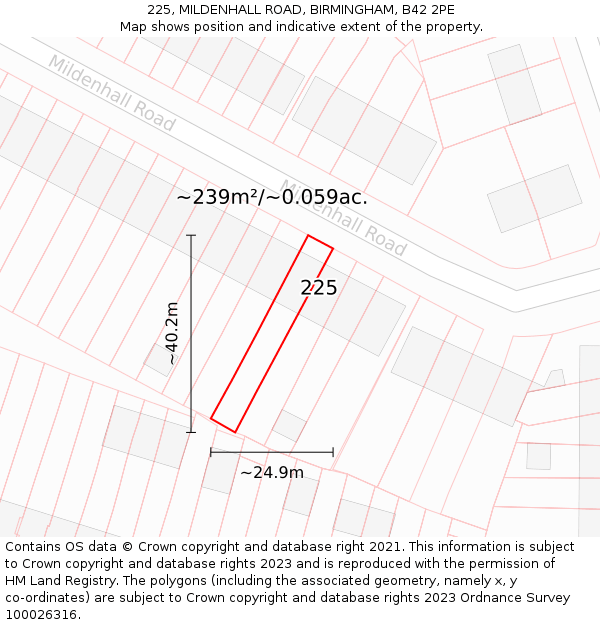 225, MILDENHALL ROAD, BIRMINGHAM, B42 2PE: Plot and title map