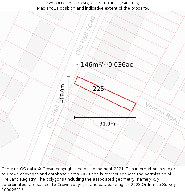 225, OLD HALL ROAD, CHESTERFIELD, S40 1HQ: Plot and title map