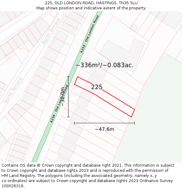 225, OLD LONDON ROAD, HASTINGS, TN35 5LU: Plot and title map