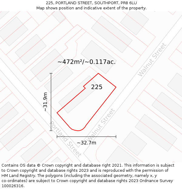 225, PORTLAND STREET, SOUTHPORT, PR8 6LU: Plot and title map