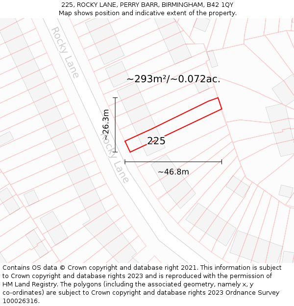 225, ROCKY LANE, PERRY BARR, BIRMINGHAM, B42 1QY: Plot and title map