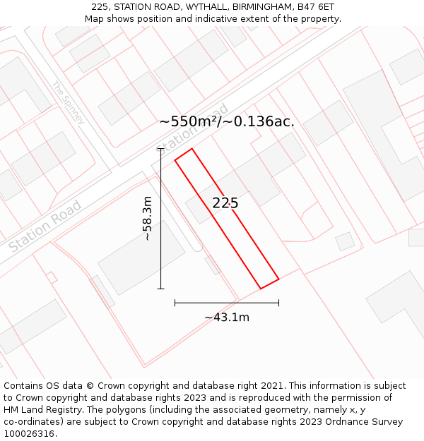 225, STATION ROAD, WYTHALL, BIRMINGHAM, B47 6ET: Plot and title map