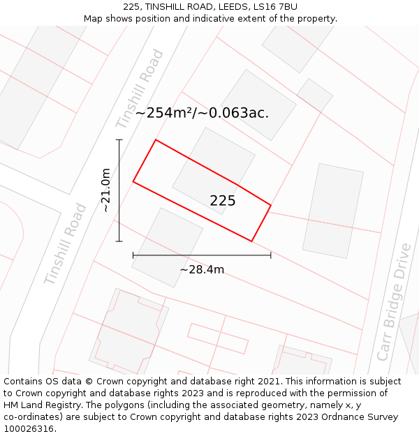 225, TINSHILL ROAD, LEEDS, LS16 7BU: Plot and title map