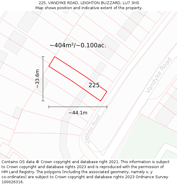 225, VANDYKE ROAD, LEIGHTON BUZZARD, LU7 3HS: Plot and title map