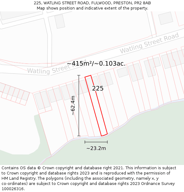 225, WATLING STREET ROAD, FULWOOD, PRESTON, PR2 8AB: Plot and title map