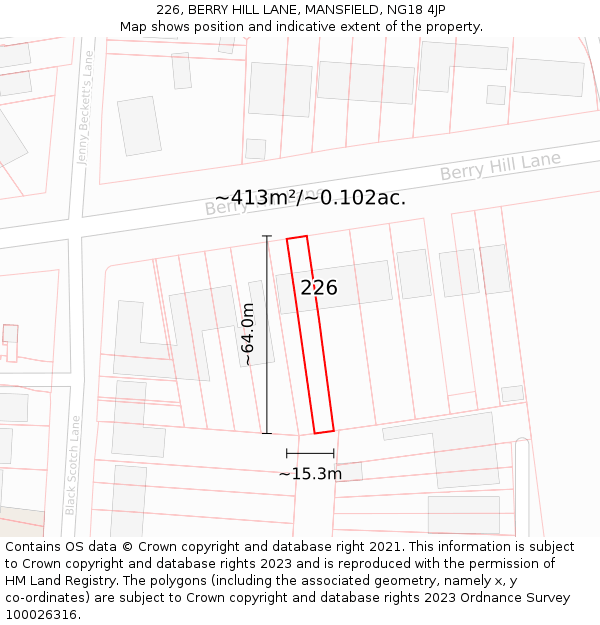 226, BERRY HILL LANE, MANSFIELD, NG18 4JP: Plot and title map