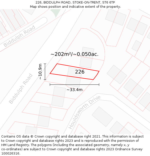 226, BIDDULPH ROAD, STOKE-ON-TRENT, ST6 6TP: Plot and title map