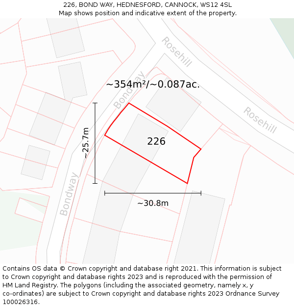 226, BOND WAY, HEDNESFORD, CANNOCK, WS12 4SL: Plot and title map