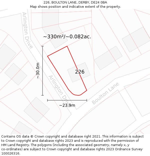 226, BOULTON LANE, DERBY, DE24 0BA: Plot and title map