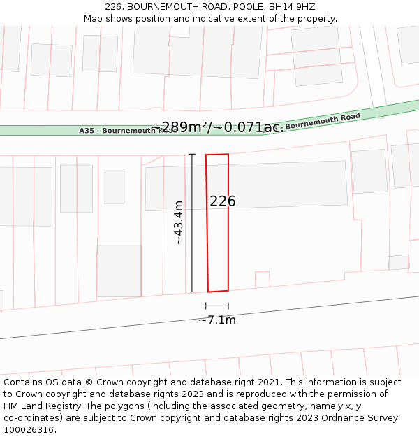 226, BOURNEMOUTH ROAD, POOLE, BH14 9HZ: Plot and title map