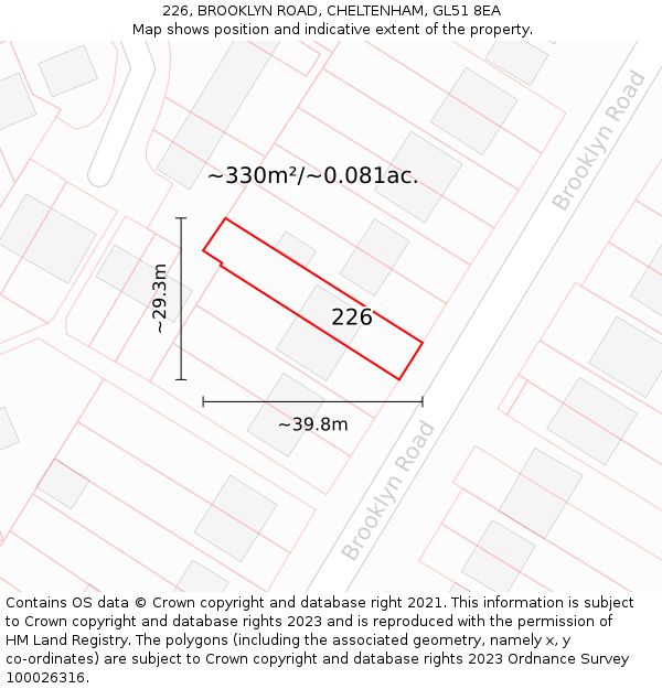 226, BROOKLYN ROAD, CHELTENHAM, GL51 8EA: Plot and title map