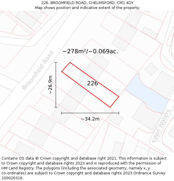 226, BROOMFIELD ROAD, CHELMSFORD, CM1 4DY: Plot and title map