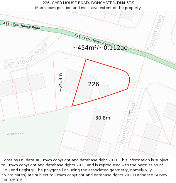 226, CARR HOUSE ROAD, DONCASTER, DN4 5DS: Plot and title map