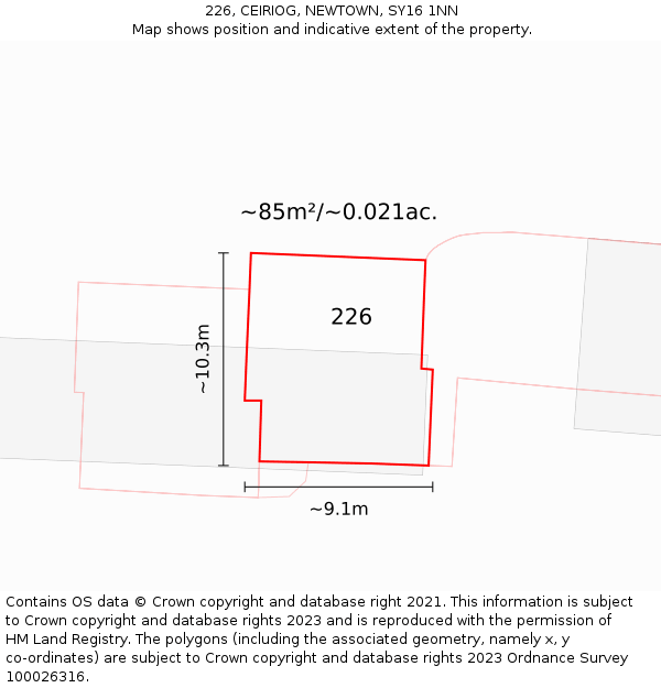 226, CEIRIOG, NEWTOWN, SY16 1NN: Plot and title map