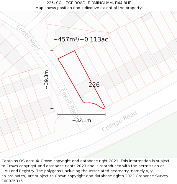 226, COLLEGE ROAD, BIRMINGHAM, B44 8HE: Plot and title map