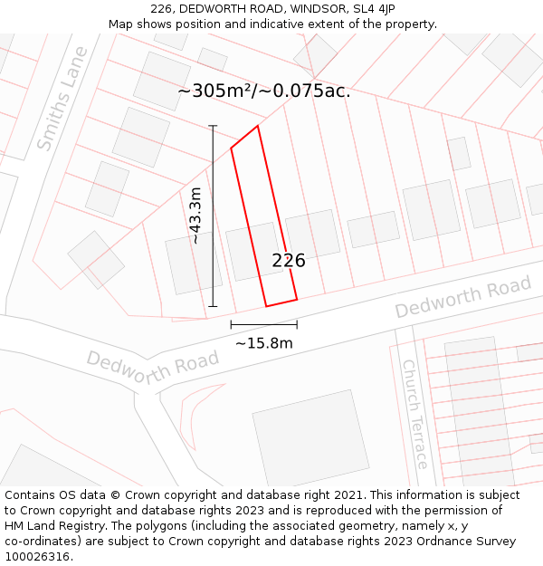 226, DEDWORTH ROAD, WINDSOR, SL4 4JP: Plot and title map