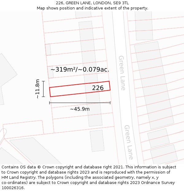 226, GREEN LANE, LONDON, SE9 3TL: Plot and title map