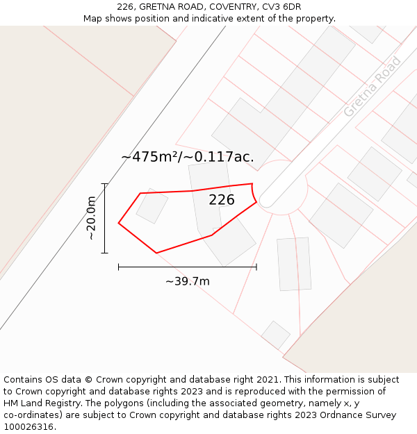 226, GRETNA ROAD, COVENTRY, CV3 6DR: Plot and title map