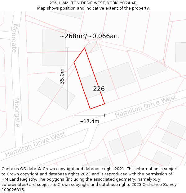 226, HAMILTON DRIVE WEST, YORK, YO24 4PJ: Plot and title map