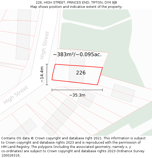 226, HIGH STREET, PRINCES END, TIPTON, DY4 9JB: Plot and title map