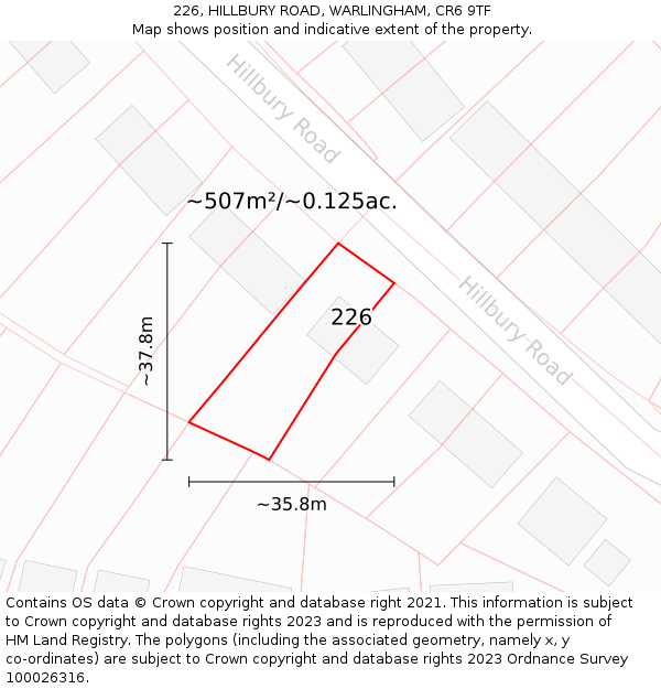 226, HILLBURY ROAD, WARLINGHAM, CR6 9TF: Plot and title map