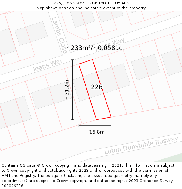 226, JEANS WAY, DUNSTABLE, LU5 4PS: Plot and title map