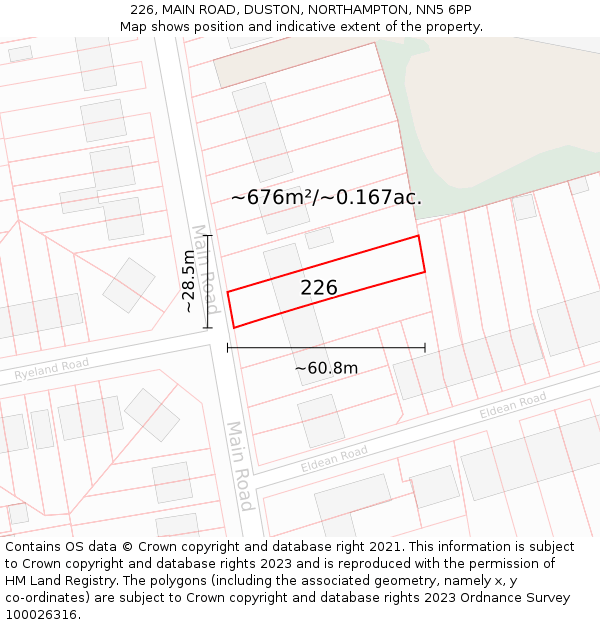 226, MAIN ROAD, DUSTON, NORTHAMPTON, NN5 6PP: Plot and title map