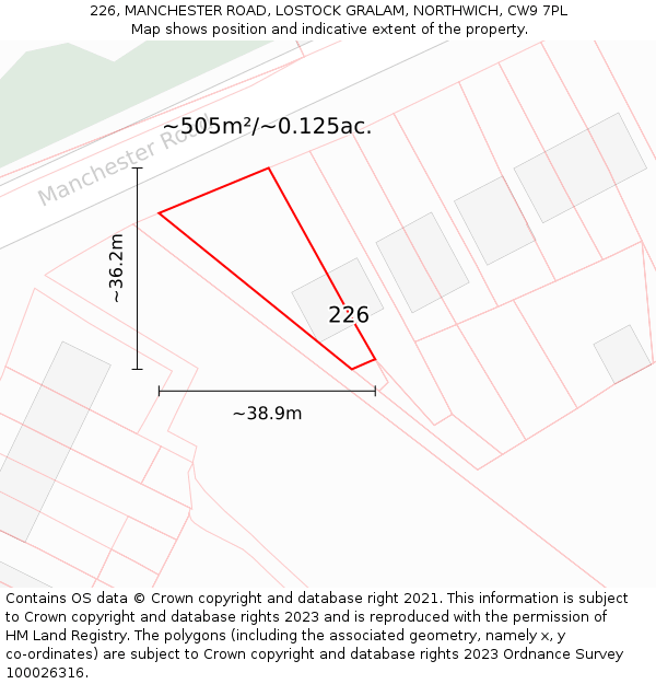 226, MANCHESTER ROAD, LOSTOCK GRALAM, NORTHWICH, CW9 7PL: Plot and title map
