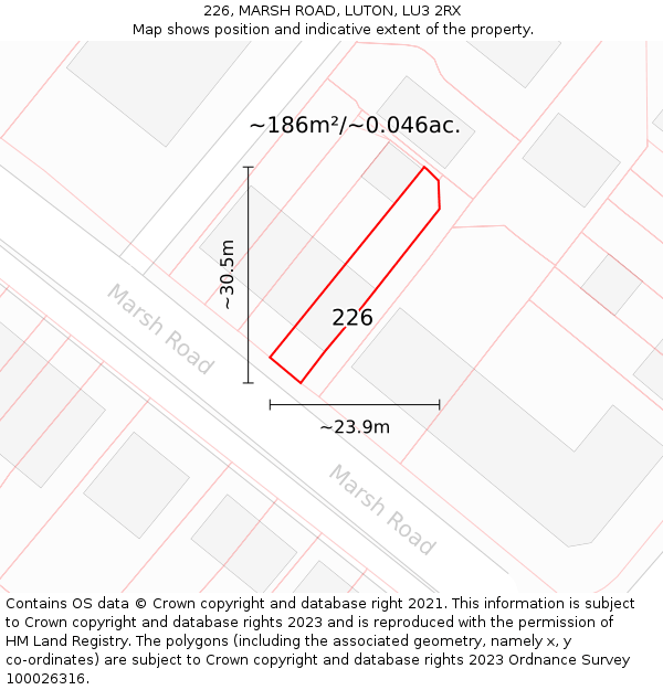 226, MARSH ROAD, LUTON, LU3 2RX: Plot and title map