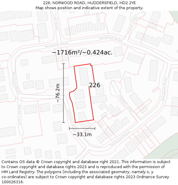 226, NORWOOD ROAD, HUDDERSFIELD, HD2 2YE: Plot and title map