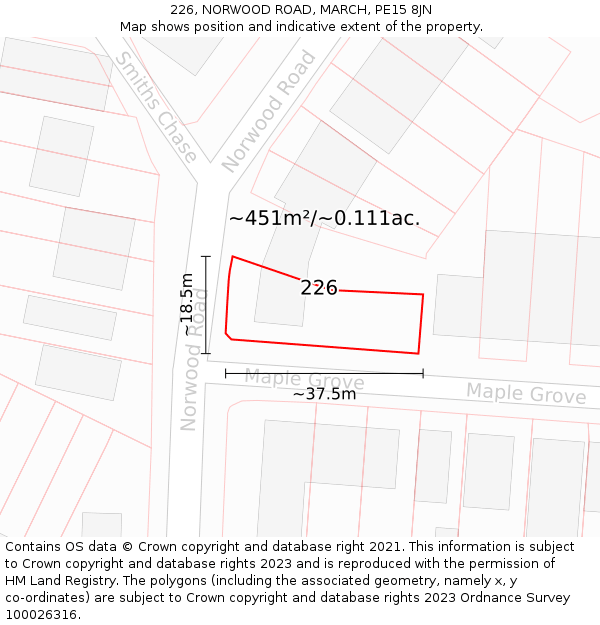 226, NORWOOD ROAD, MARCH, PE15 8JN: Plot and title map