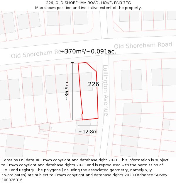 226, OLD SHOREHAM ROAD, HOVE, BN3 7EG: Plot and title map