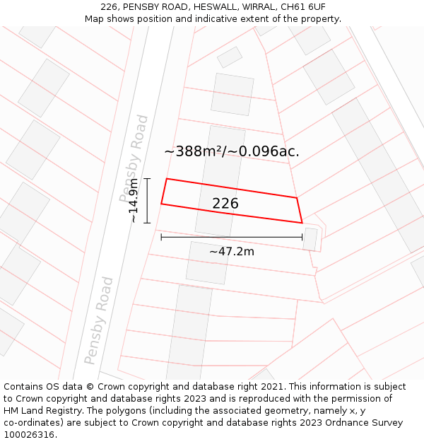 226, PENSBY ROAD, HESWALL, WIRRAL, CH61 6UF: Plot and title map