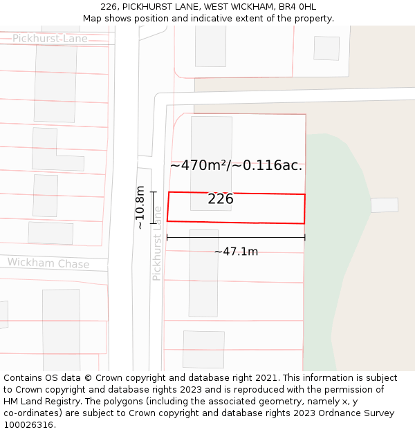 226, PICKHURST LANE, WEST WICKHAM, BR4 0HL: Plot and title map