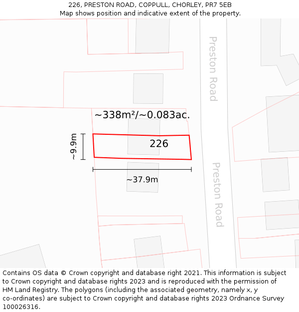 226, PRESTON ROAD, COPPULL, CHORLEY, PR7 5EB: Plot and title map