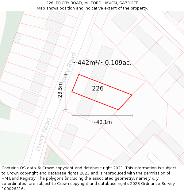 226, PRIORY ROAD, MILFORD HAVEN, SA73 2EB: Plot and title map