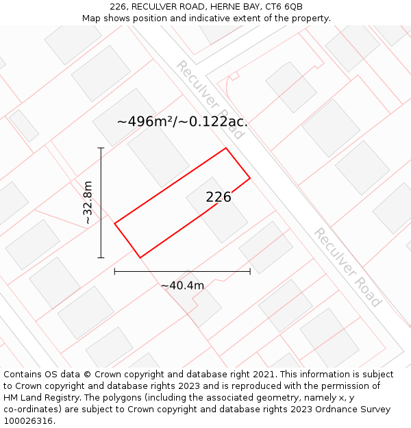 226, RECULVER ROAD, HERNE BAY, CT6 6QB: Plot and title map