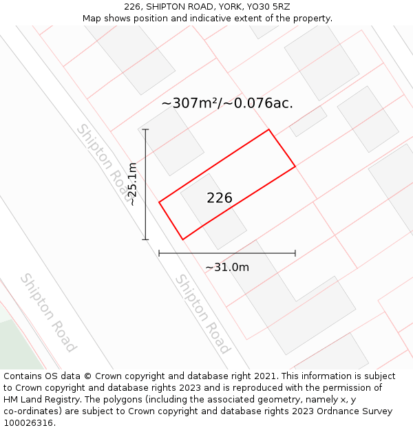 226, SHIPTON ROAD, YORK, YO30 5RZ: Plot and title map