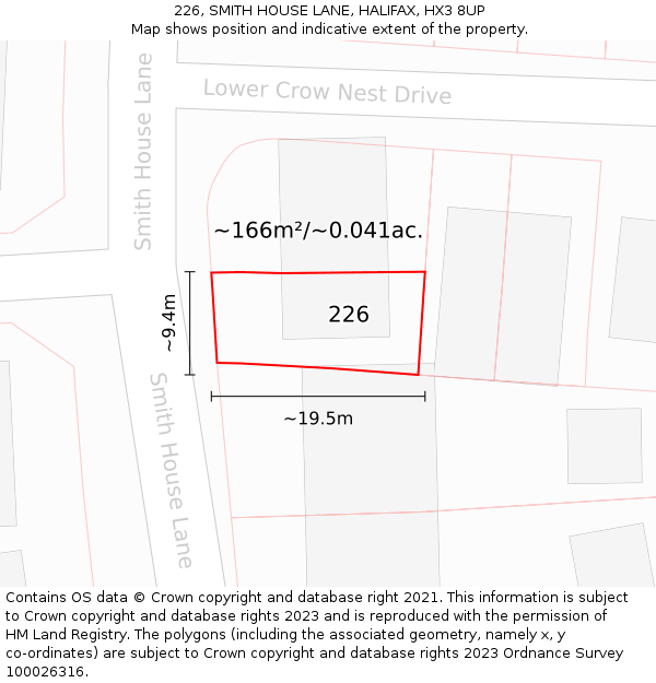 226, SMITH HOUSE LANE, HALIFAX, HX3 8UP: Plot and title map