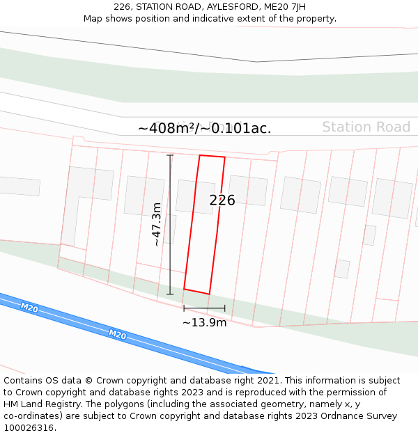 226, STATION ROAD, AYLESFORD, ME20 7JH: Plot and title map