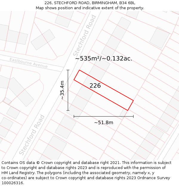 226, STECHFORD ROAD, BIRMINGHAM, B34 6BL: Plot and title map