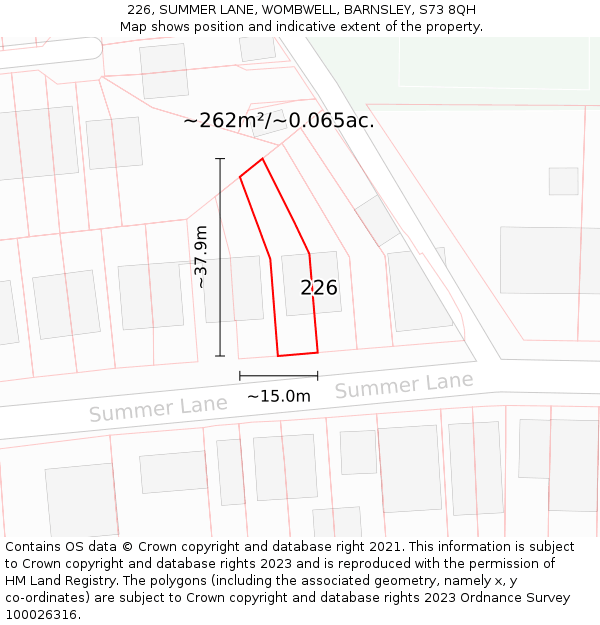 226, SUMMER LANE, WOMBWELL, BARNSLEY, S73 8QH: Plot and title map