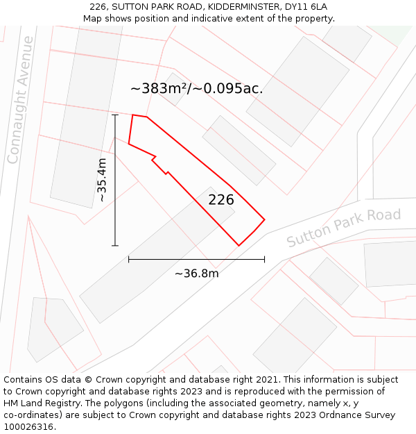 226, SUTTON PARK ROAD, KIDDERMINSTER, DY11 6LA: Plot and title map