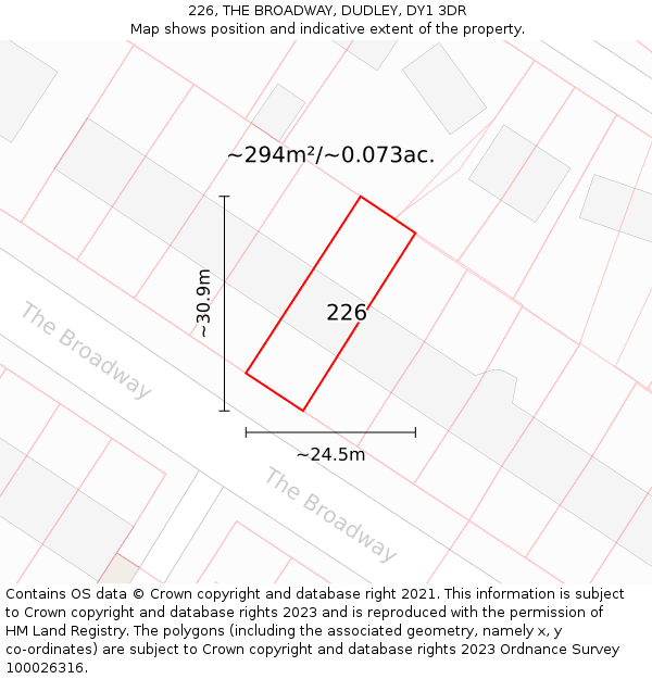 226, THE BROADWAY, DUDLEY, DY1 3DR: Plot and title map