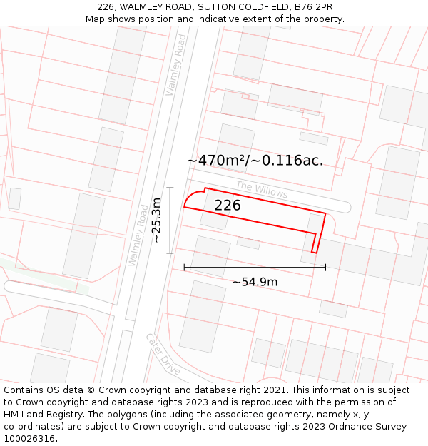 226, WALMLEY ROAD, SUTTON COLDFIELD, B76 2PR: Plot and title map