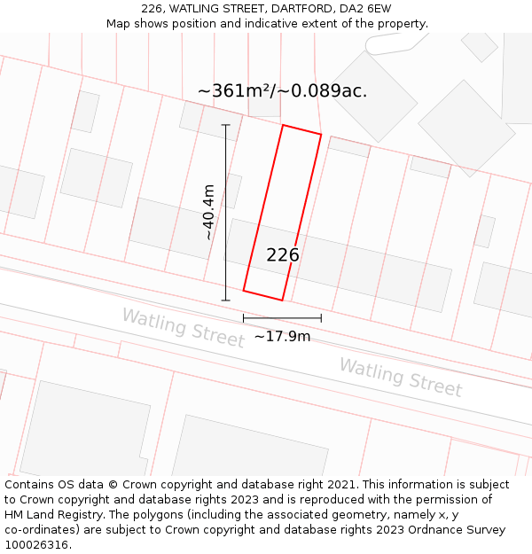 226, WATLING STREET, DARTFORD, DA2 6EW: Plot and title map