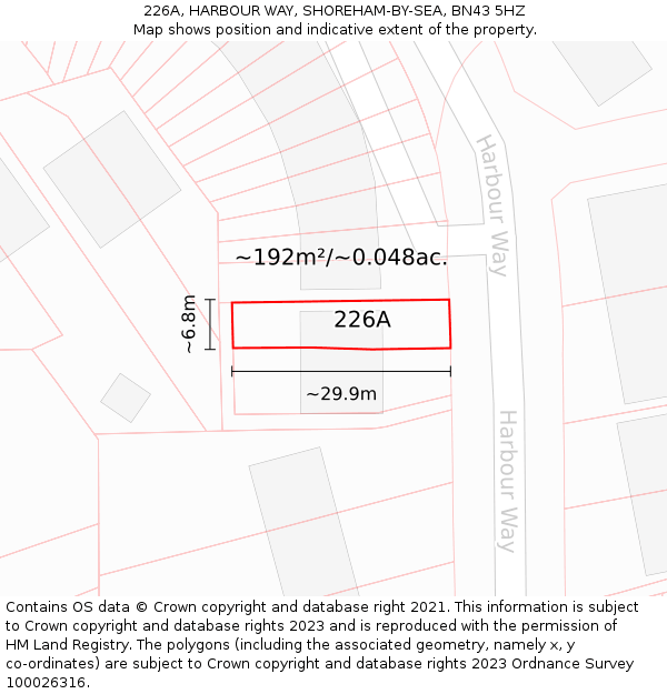226A, HARBOUR WAY, SHOREHAM-BY-SEA, BN43 5HZ: Plot and title map