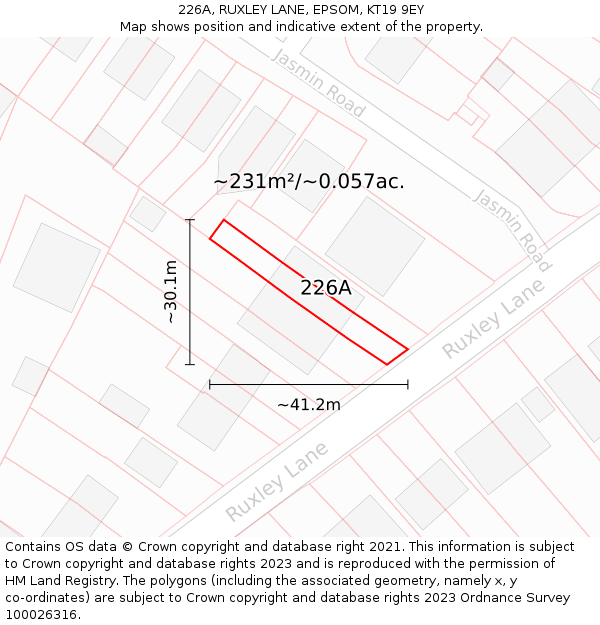 226A, RUXLEY LANE, EPSOM, KT19 9EY: Plot and title map