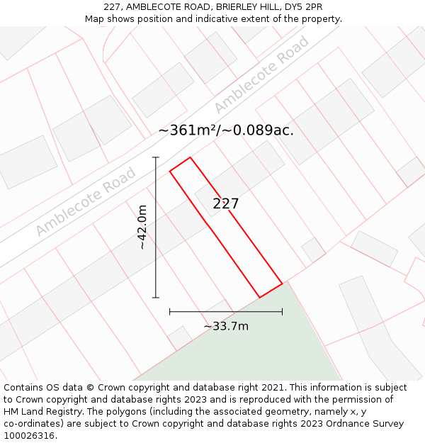 227, AMBLECOTE ROAD, BRIERLEY HILL, DY5 2PR: Plot and title map