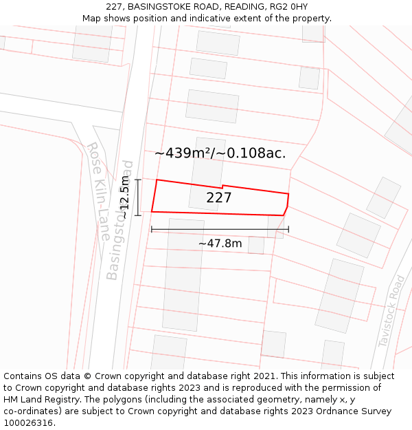 227, BASINGSTOKE ROAD, READING, RG2 0HY: Plot and title map